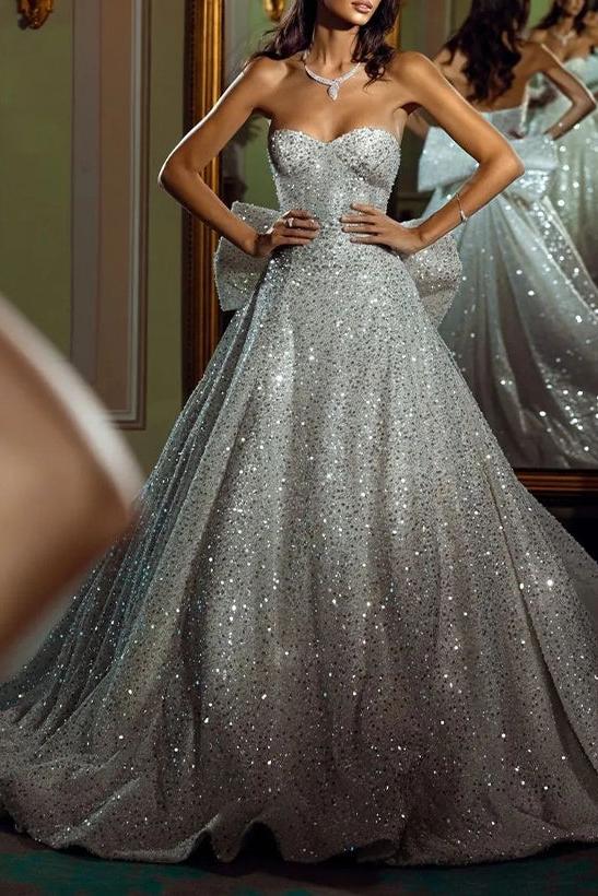 Sleeveless Sequined Wedding Dresses With Bow(s)