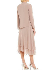 Sleeveless Tea-Length Mother Of The Bride Pantsuits With Jacket in A-Line/Princess Round Neck Style