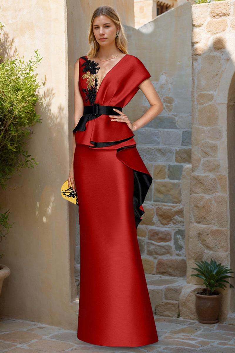 Sleeveless V-Neck Sheath/Column Dress for Mothers of the Bride & Groom with Appliques and Belt