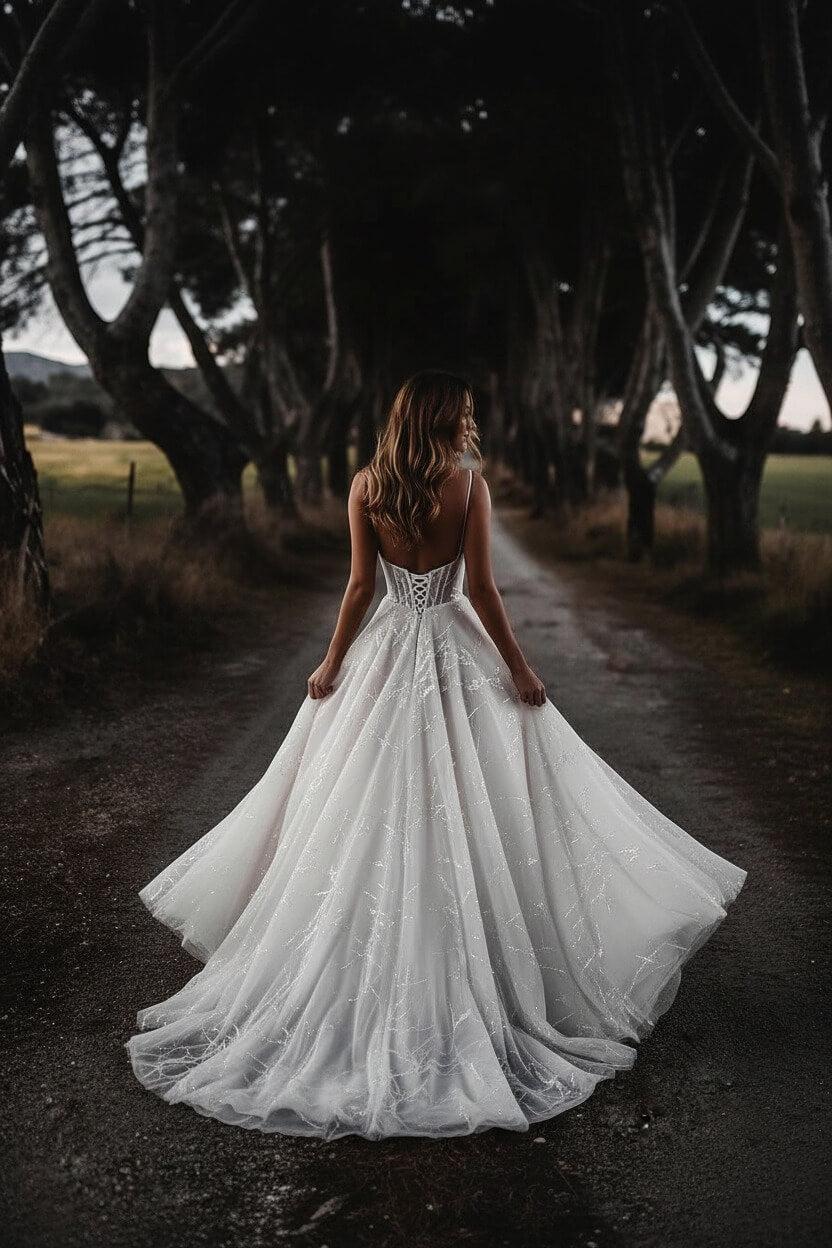 Spaghetti Straps Beach Wedding Dress Sequined Corset Sleeveless A Line Bridal Gown
