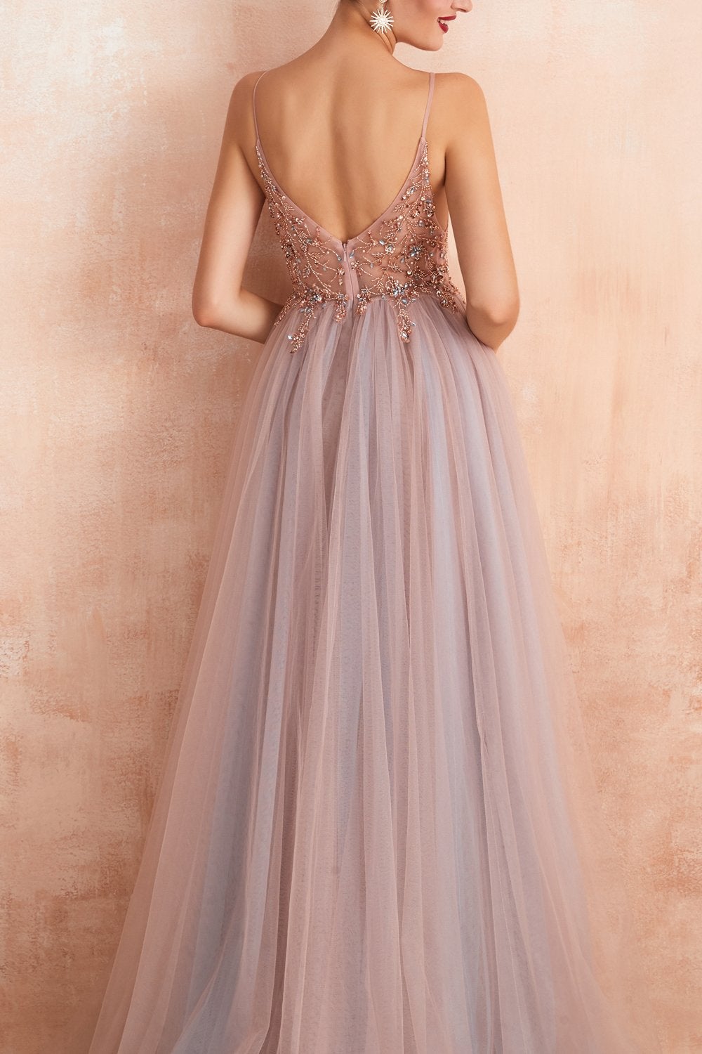 Spaghetti Straps Blue Prom Dress Long Evening Dress With Slit