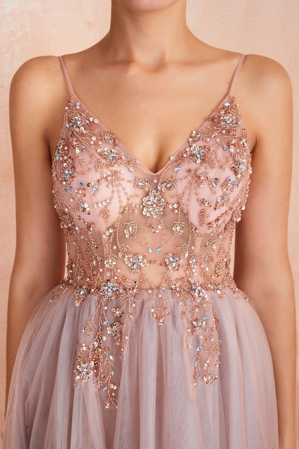 Spaghetti Straps Blue Prom Dress Long Evening Dress With Slit