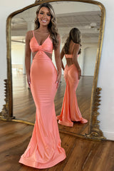 Spaghetti Straps Cut Out Fuchsia Prom Dress Long Formal Dress With Slit