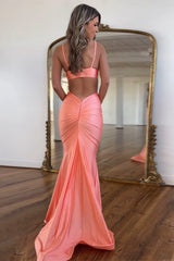 Spaghetti Straps Cut Out Fuchsia Prom Dress Long Formal Dress With Slit