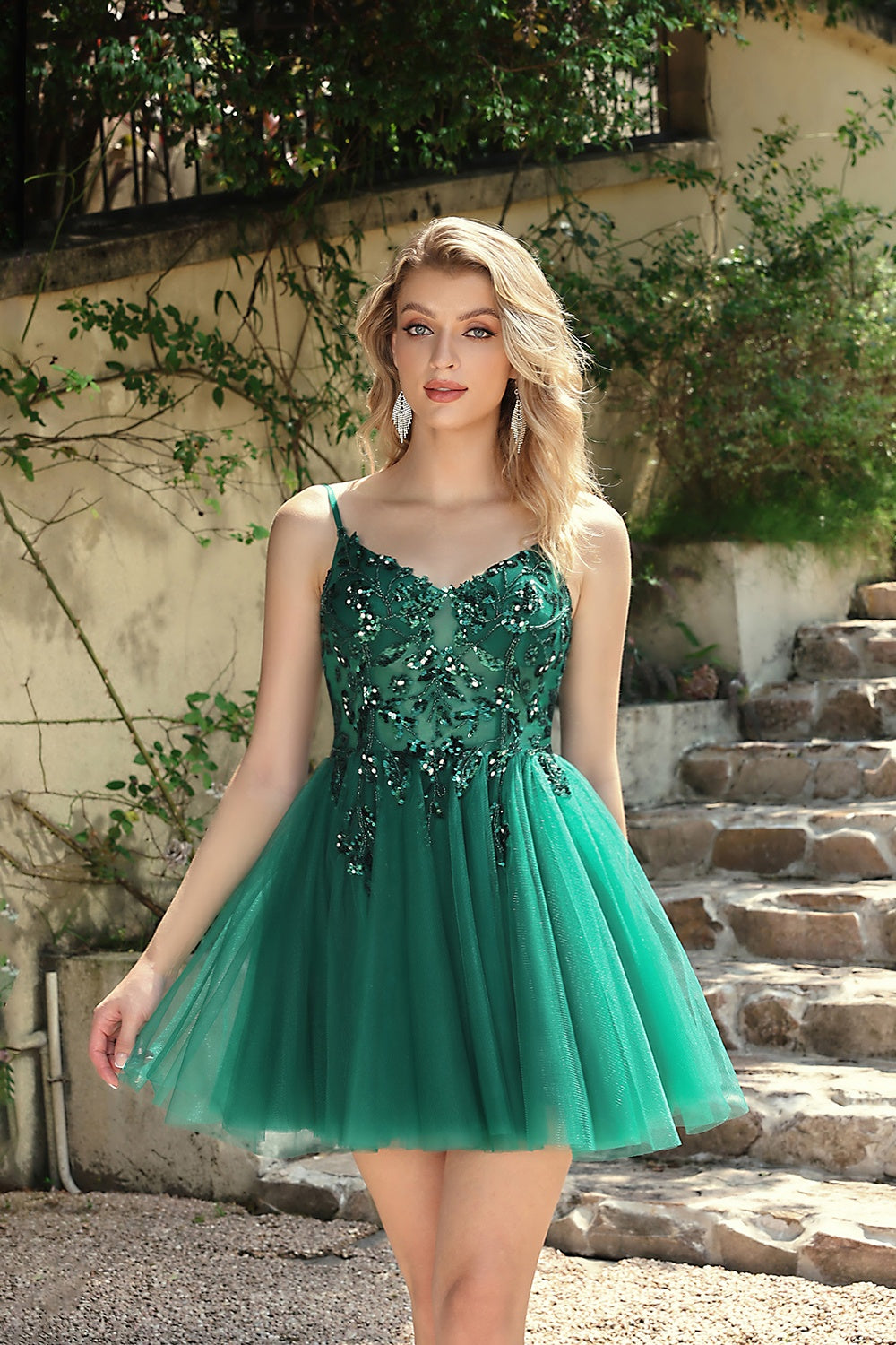 Spaghetti Straps Graduation Dress Sequin A Line Tulle Short Prom Dress