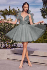 Spaghetti Straps Graduation Dress Sleeveless Short Cocktail Dress With Appliques