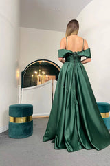 Spaghetti Straps Off the Shoulder A Line Lace Up Back Long Evening Dress