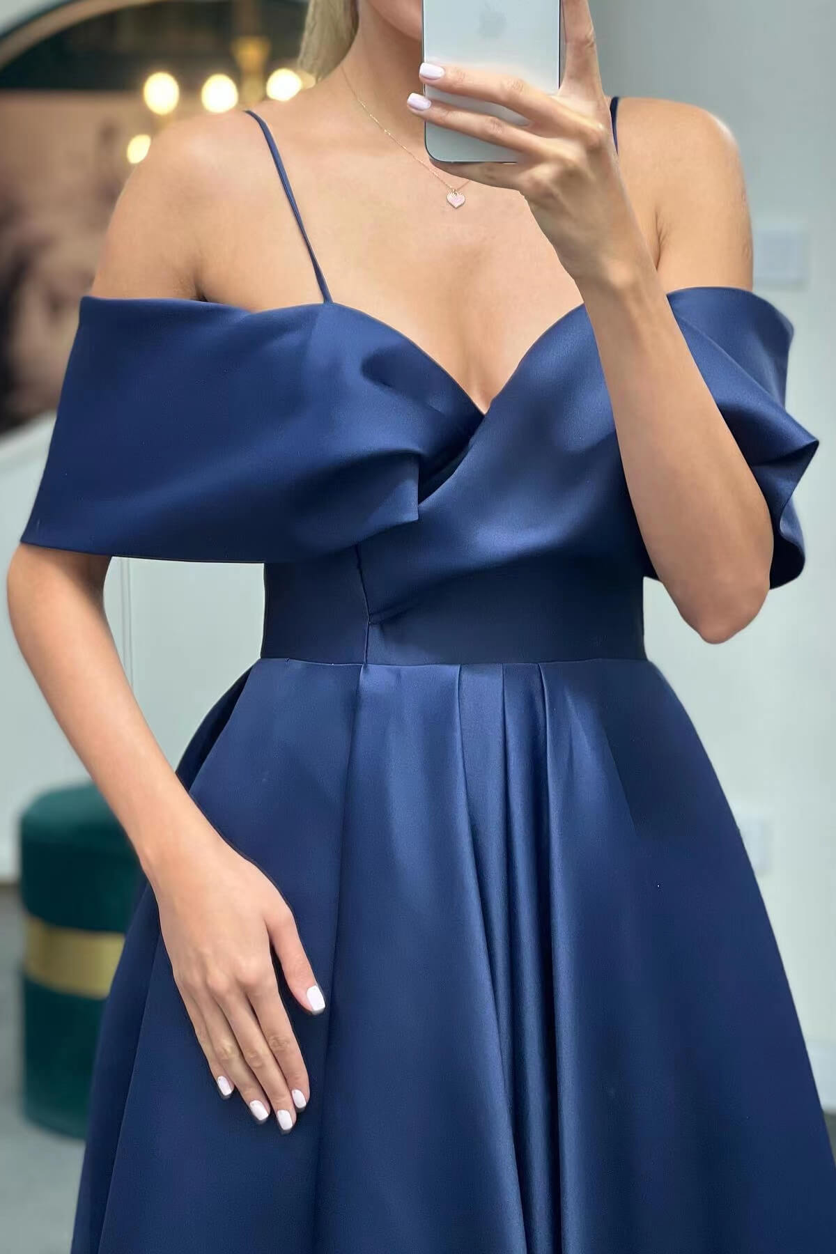 Spaghetti Straps Off the Shoulder A Line Lace Up Back Long Evening Dress