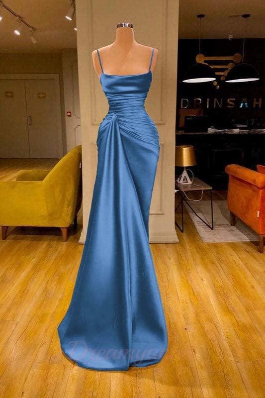Spaghetti Straps Prom Dress Mermaid Satin Solid Formal Dress