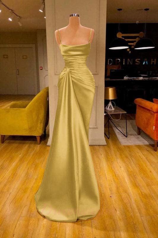 Spaghetti Straps Prom Dress Mermaid Satin Solid Formal Dress