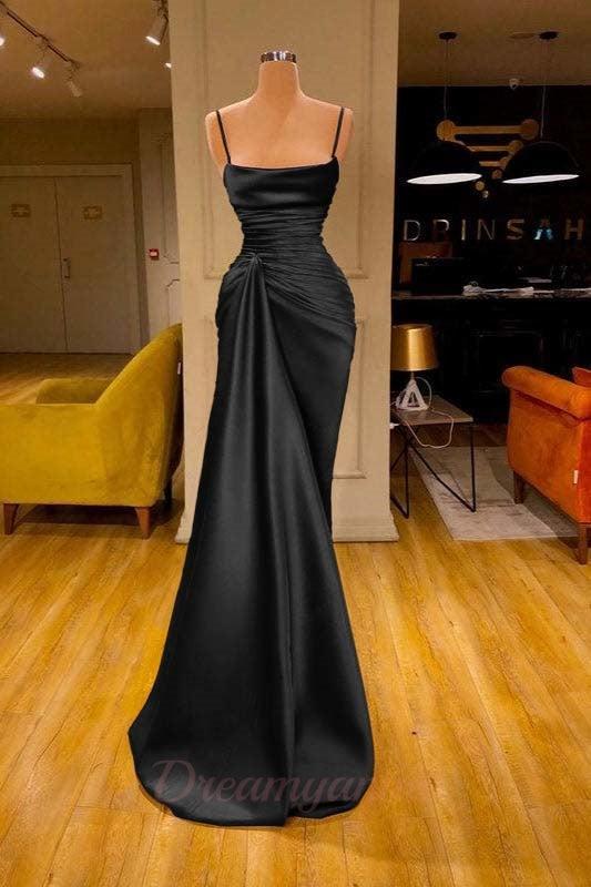 Spaghetti Straps Prom Dress Mermaid Satin Solid Formal Dress