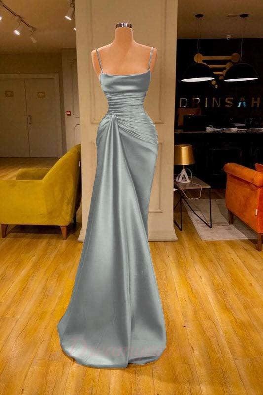 Spaghetti Straps Prom Dress Mermaid Satin Solid Formal Dress