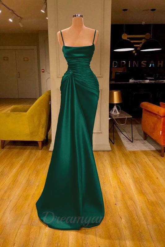 Spaghetti Straps Prom Dress Mermaid Satin Solid Formal Dress