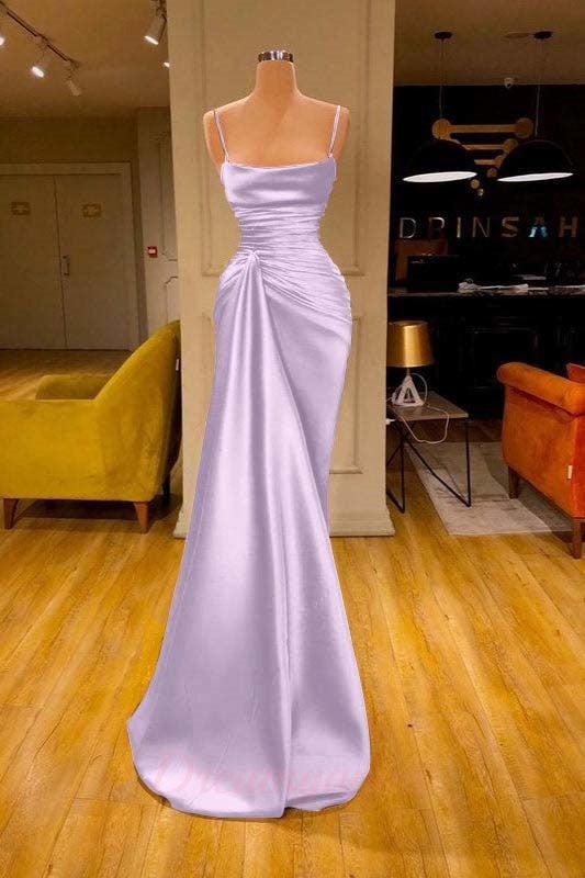 Spaghetti Straps Prom Dress Mermaid Satin Solid Formal Dress