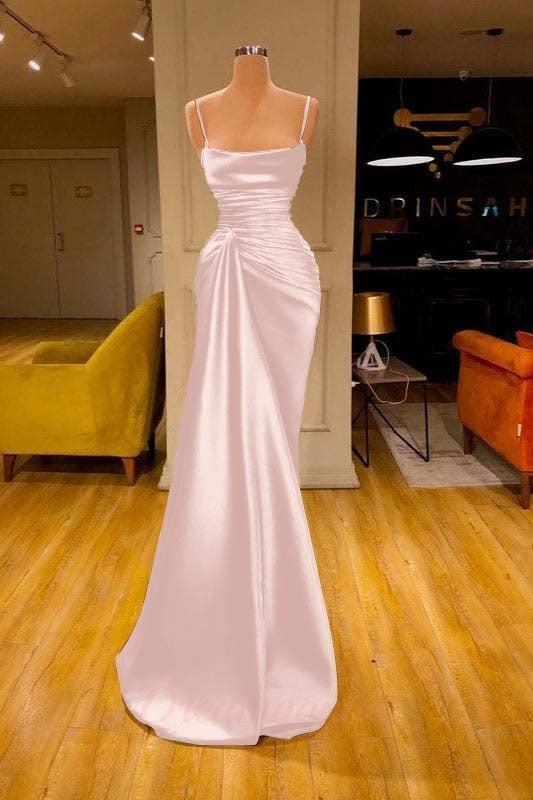 Spaghetti Straps Prom Dress Mermaid Satin Solid Formal Dress