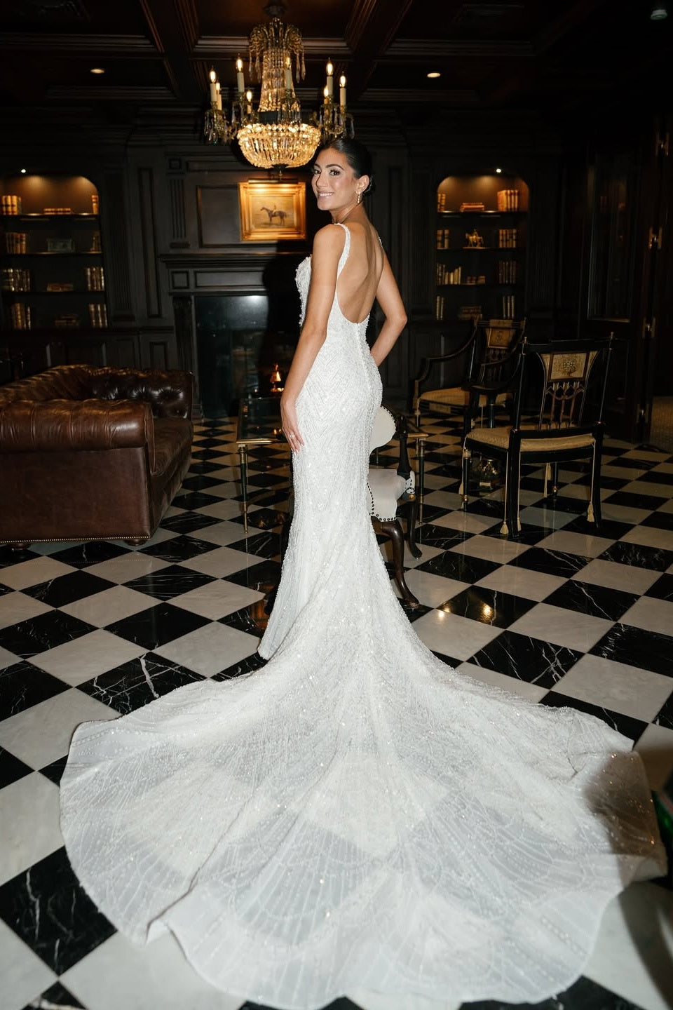 Spaghetti Straps Wedding Dress Mermaid Sleeveless Backless Beaded Bridal Dress