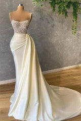 Spaghetti Straps Wedding Dress Mermaid Sweetheart Sleeveless Sequined Beaded Floor Length Bridal Gown