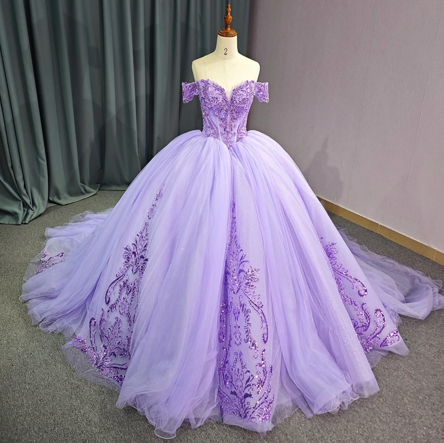 Sparkling Purple Off the Shoulder Quinceanera Dress Ball Gown Sweet 16 Dress