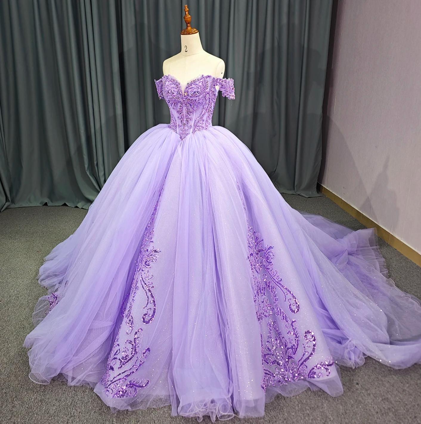 Sparkling Purple Off the Shoulder Quinceanera Dress Ball Gown Sweet 16 Dress
