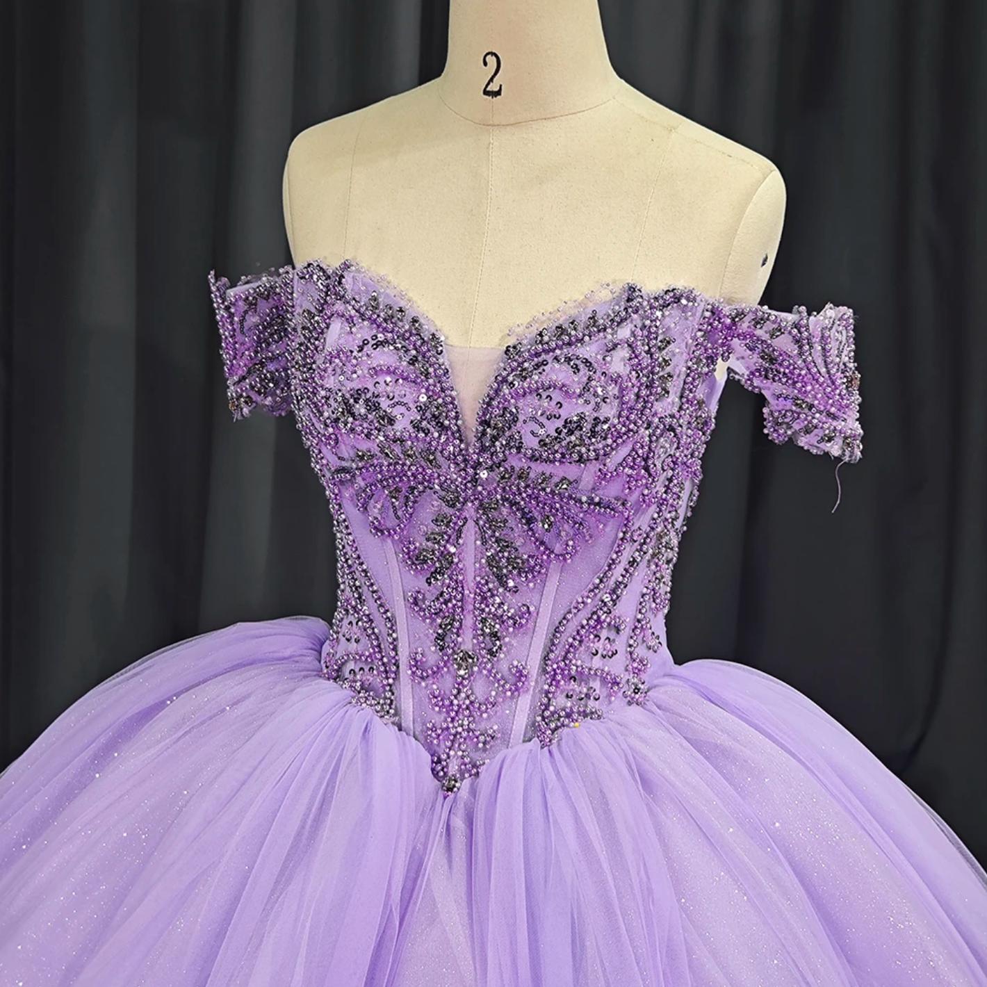 Sparkling Purple Off the Shoulder Quinceanera Dress Ball Gown Sweet 16 Dress
