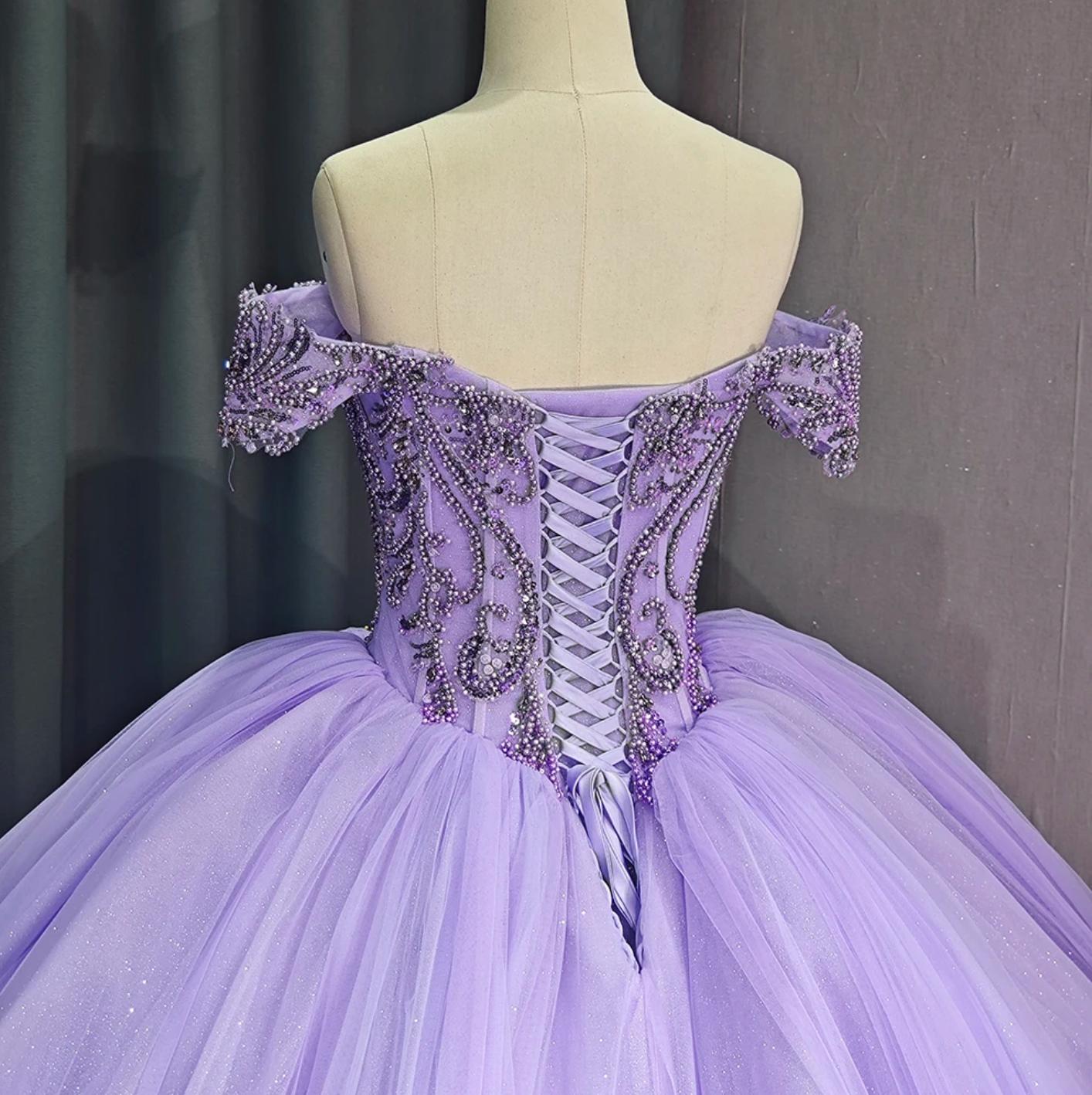 Sparkling Purple Off the Shoulder Quinceanera Dress Ball Gown Sweet 16 Dress