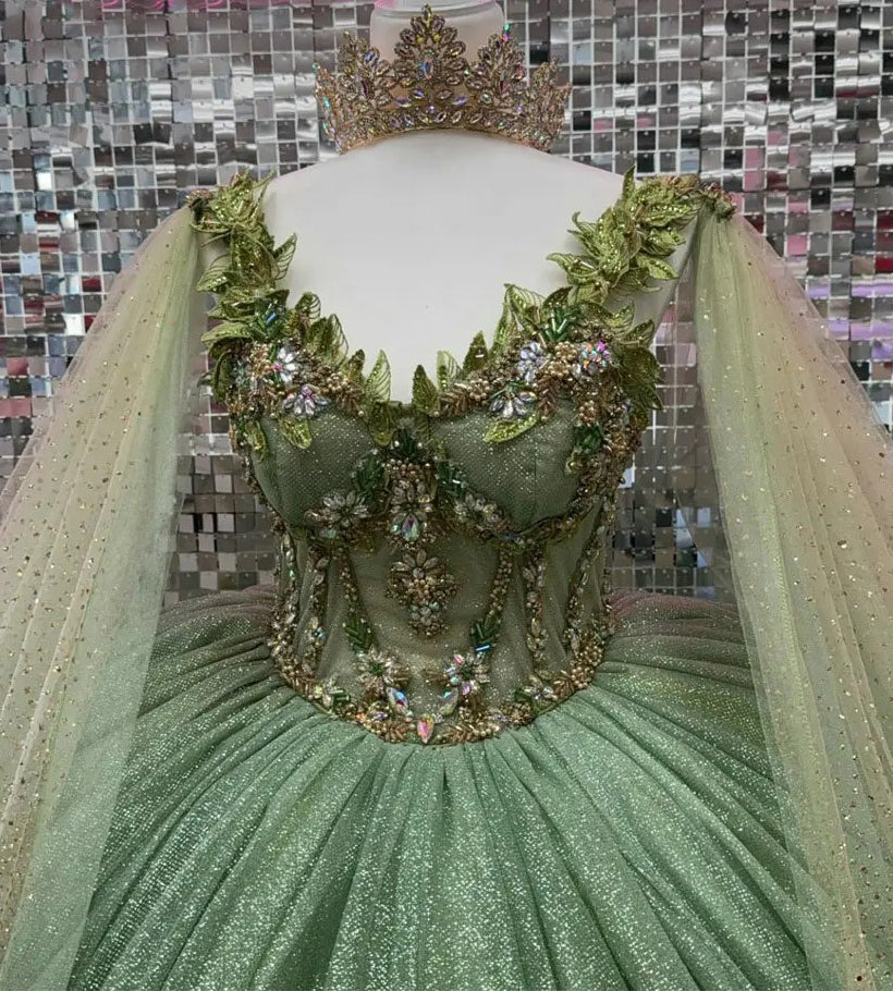 Sparkly & Glitter Ball Gown Sweetheart Neck Sleeveless Beaded Sage Tulle Green Quinceanera Dress Formal Evening Party Gown For Sweet 16