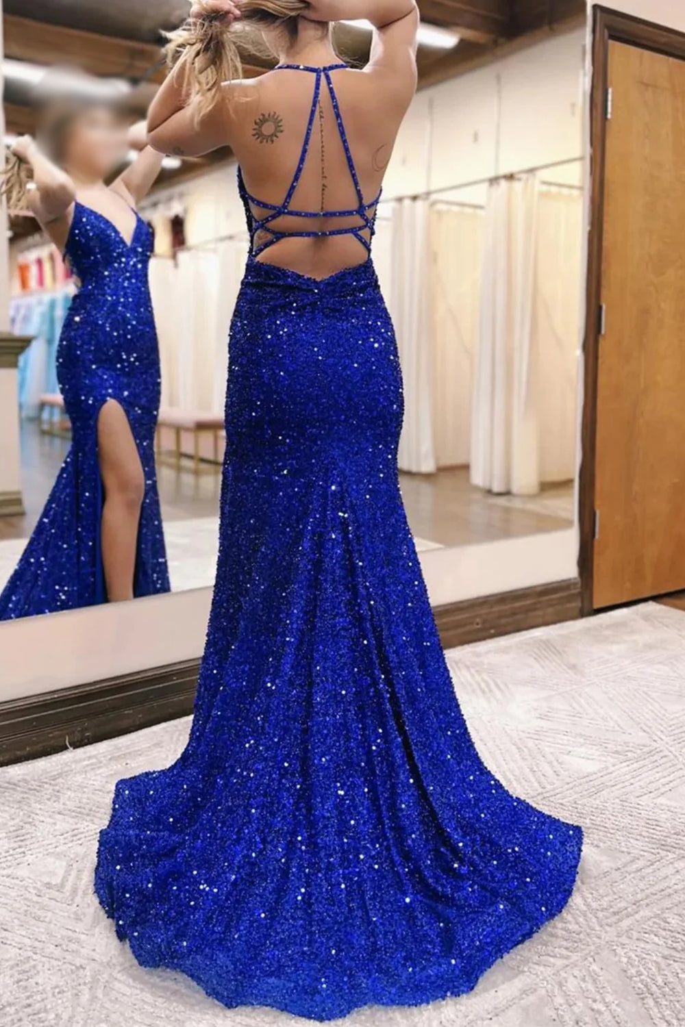 Sparkly Royal Blue Lace-Up Back Sequins Mermaid Long Prom Dress with S Dreamyannie UK Sparkly Royal Blue Lace-Up Back Sequins Mermaid Long Prom Dress with S Dreamyannie UK