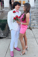Sparkly White Sequins Peak Lapel Graduation Suit for Men