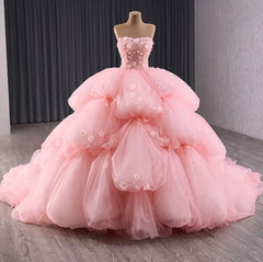 Spring Corset Pink Quinceanera Dress Strapless Ball Gown Sweet 16 Dress
