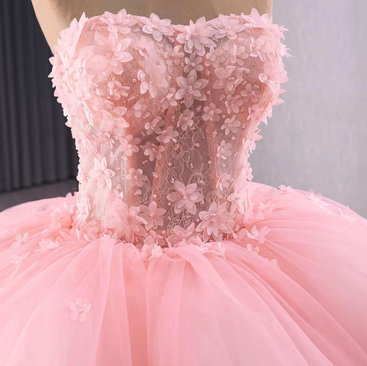 Spring Corset Pink Quinceanera Dress Strapless Ball Gown Sweet 16 Dress
