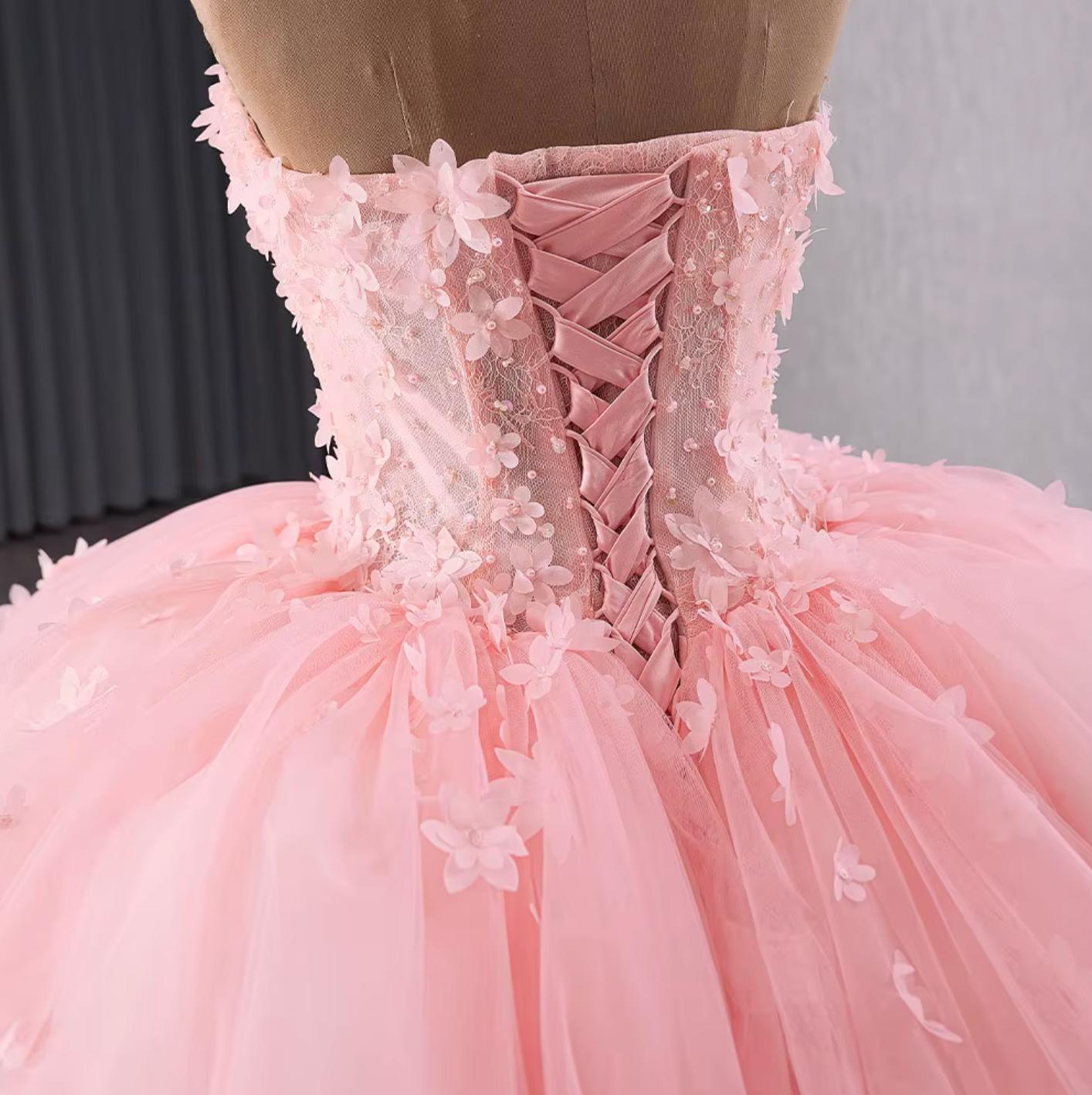 Spring Corset Pink Quinceanera Dress Strapless Ball Gown Sweet 16 Dress