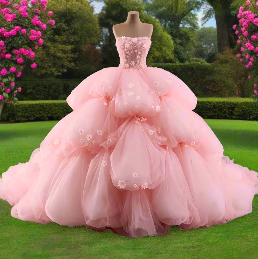 Spring Corset Pink Quinceanera Dress Strapless Ball Gown Sweet 16 Dress