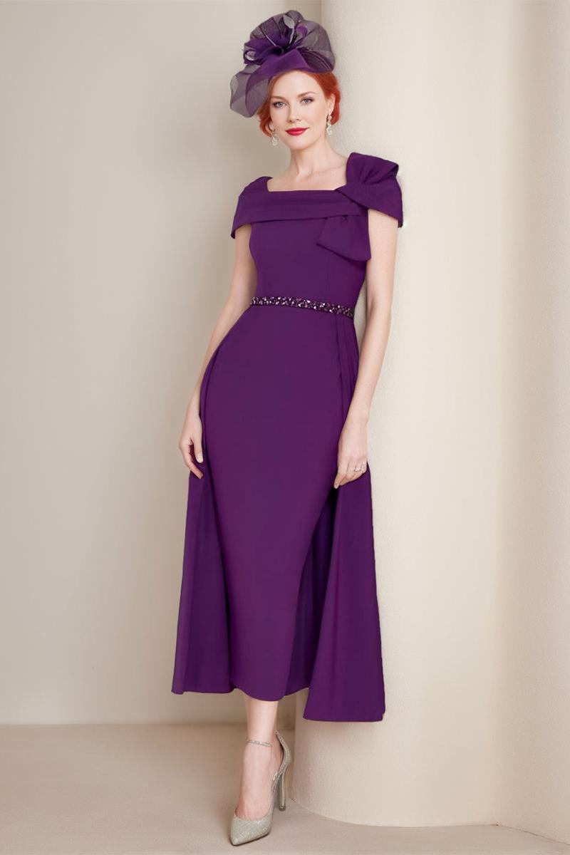 Square Neck Formal Mother of the Bride & Groom Sheath/Column Dresses with Bow and Belt