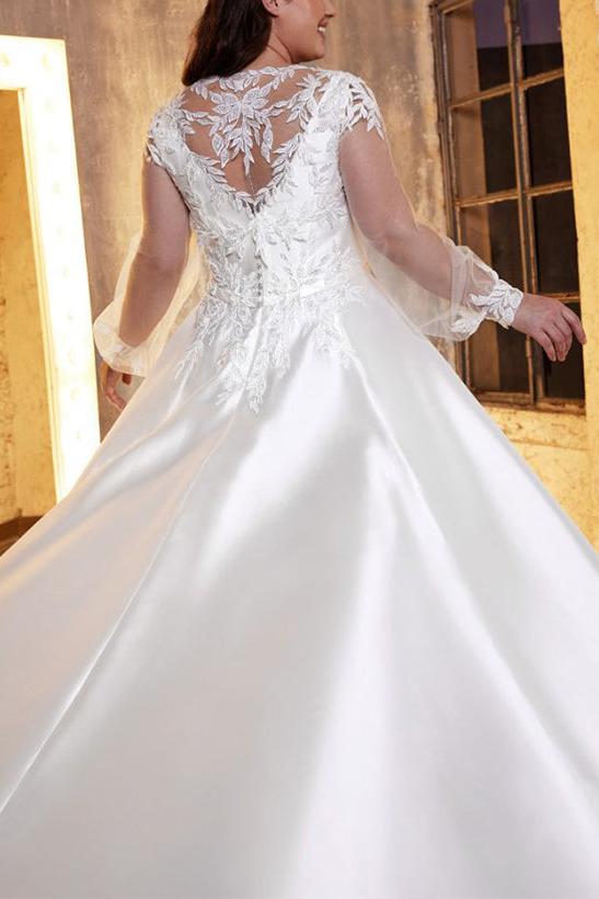 Dreamyannie Women Wedding Dress Square Neckline A-Line Bridal Dress with Long Sleeves in Lace/Satin Dreamyannie UK Dreamyannie Women Wedding Dress Square Neckline A-Line Bridal Dress with Long Sleeves in Lace/Satin Dreamyannie UK