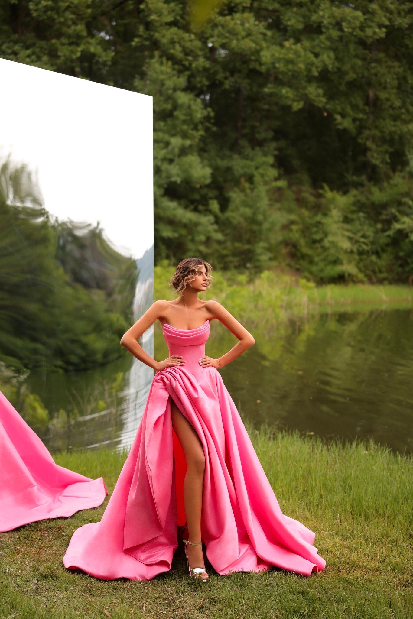 navy blue dress for baby girl Dreamyannie Women Strapless A Line Prom Dress Satin Pink Formal Dress with  Slit – Dreamyannie UK