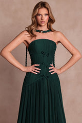 Strapless A-Line Prom Dress with Bow Details and Sweep Train