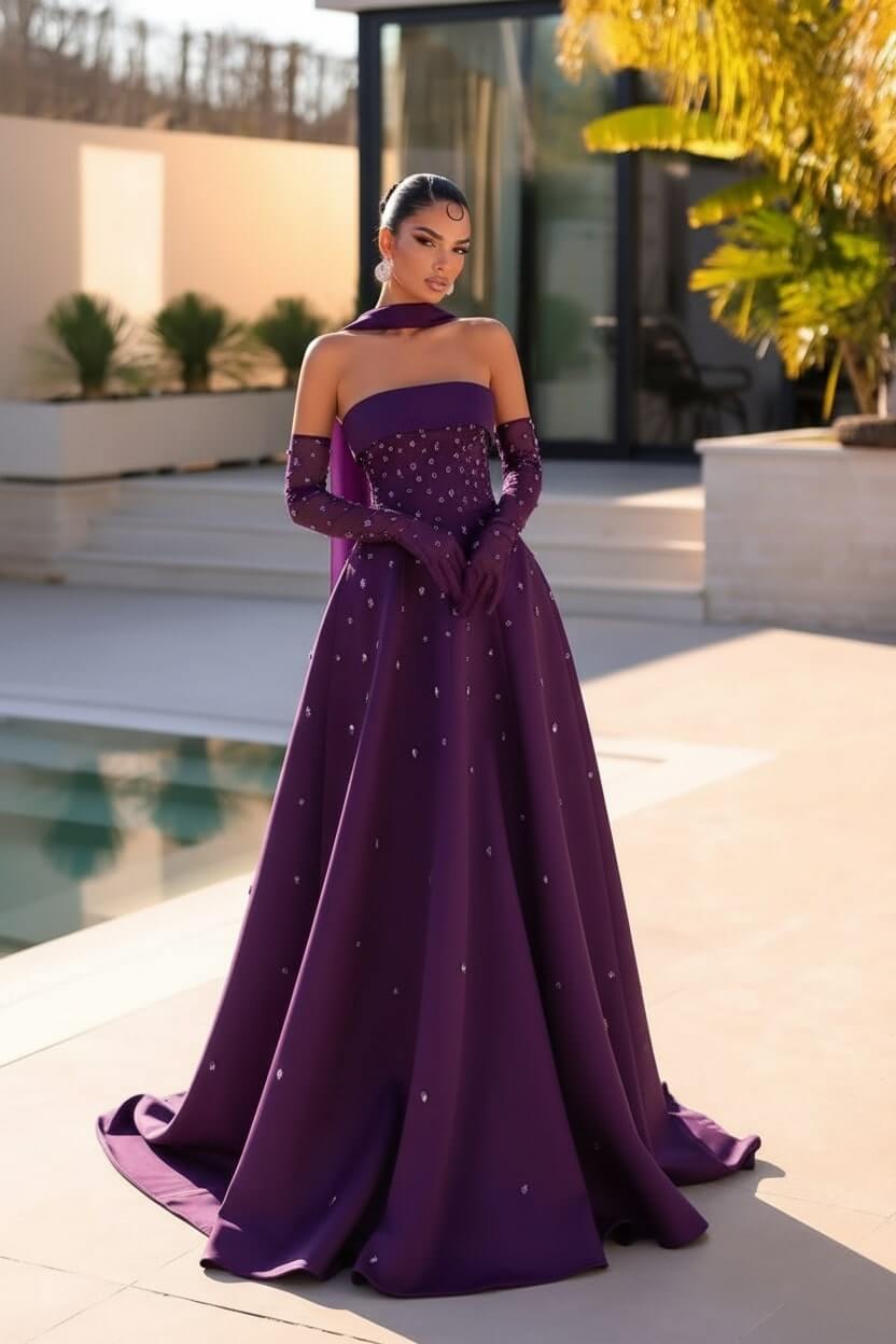 Strapless Formal Dress Light Blue Beaded A Line Prom Evening Dress