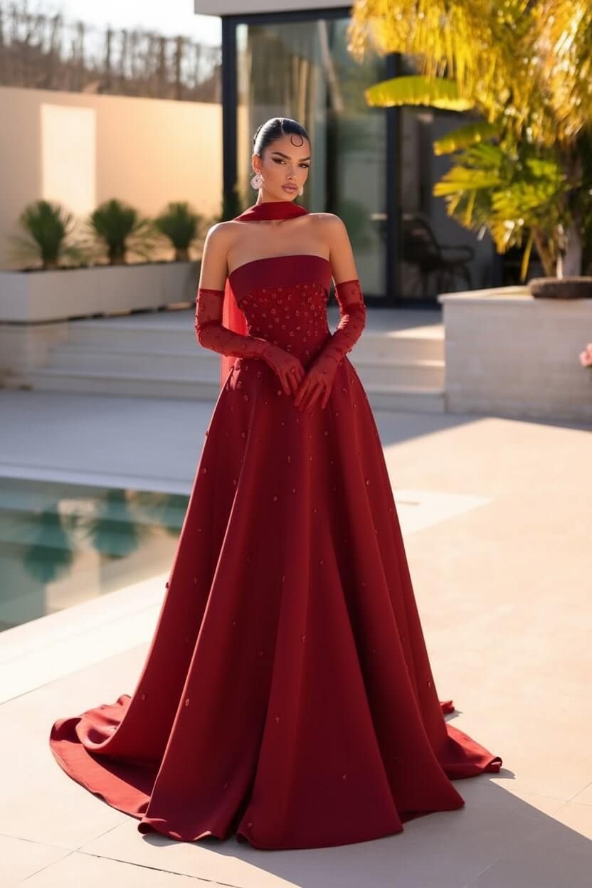 Strapless Formal Dress Light Blue Beaded A Line Prom Evening Dress