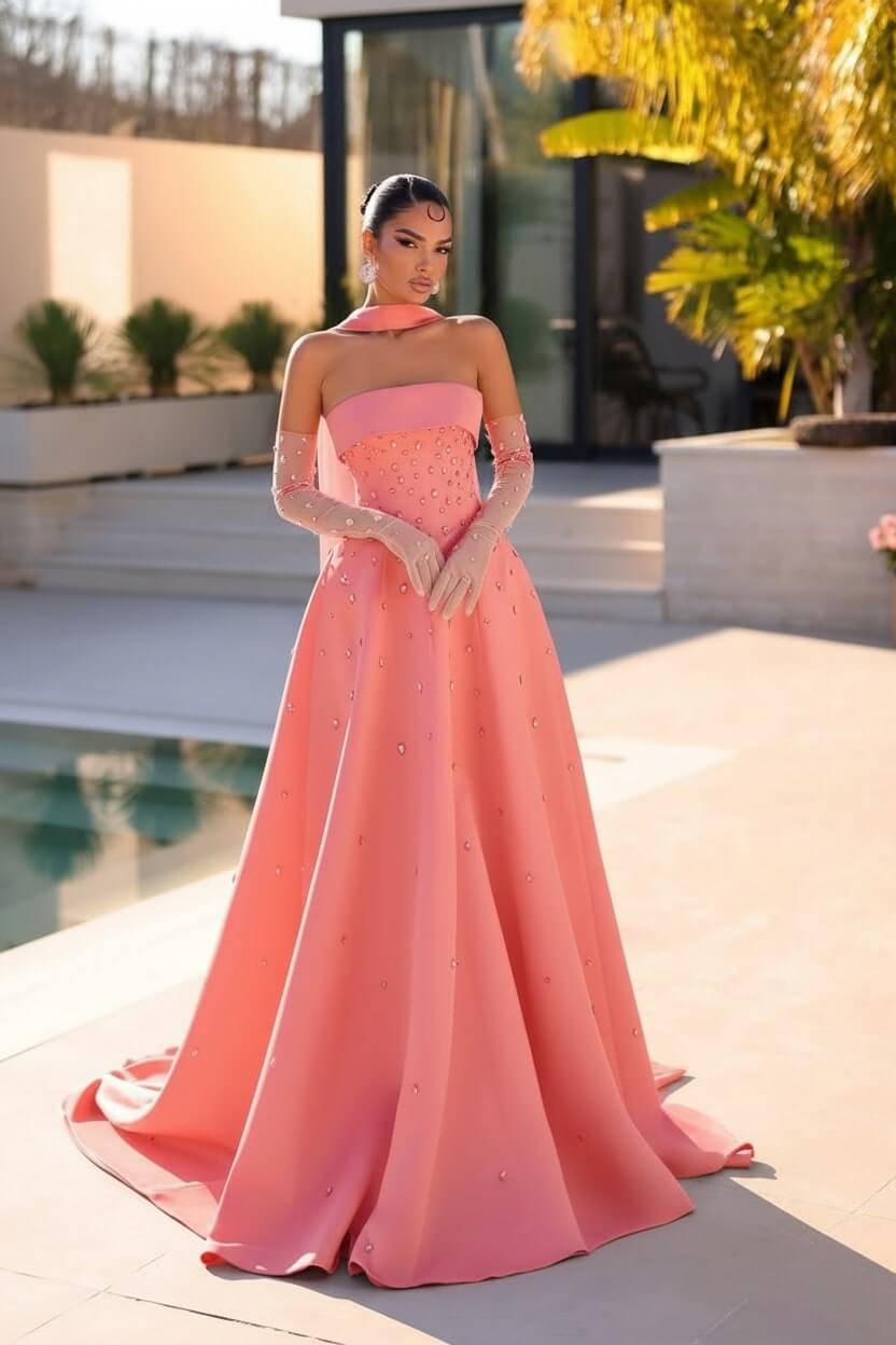 Strapless Formal Dress Light Blue Beaded A Line Prom Evening Dress