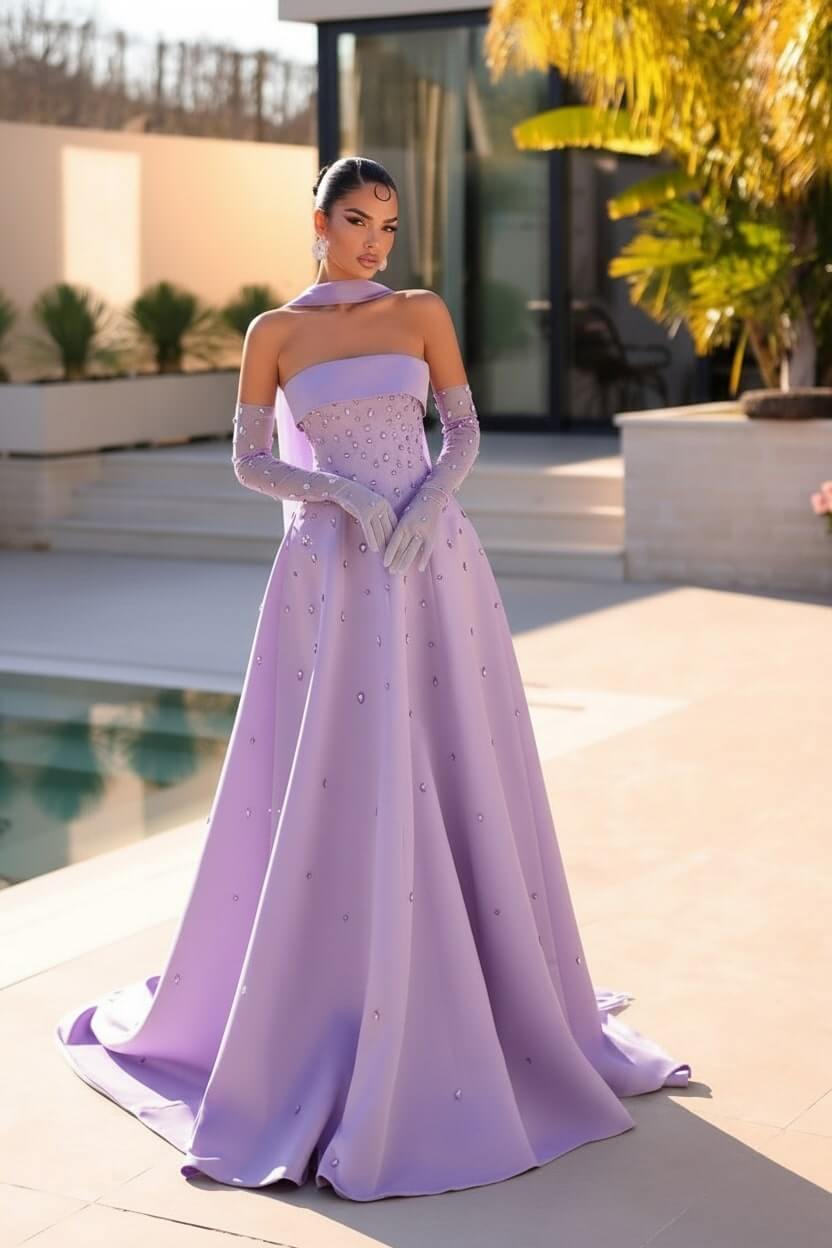 Strapless Formal Dress Light Blue Beaded A Line Prom Evening Dress