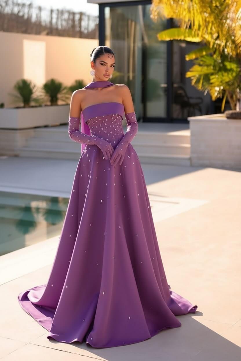 Strapless Formal Dress Light Blue Beaded A Line Prom Evening Dress