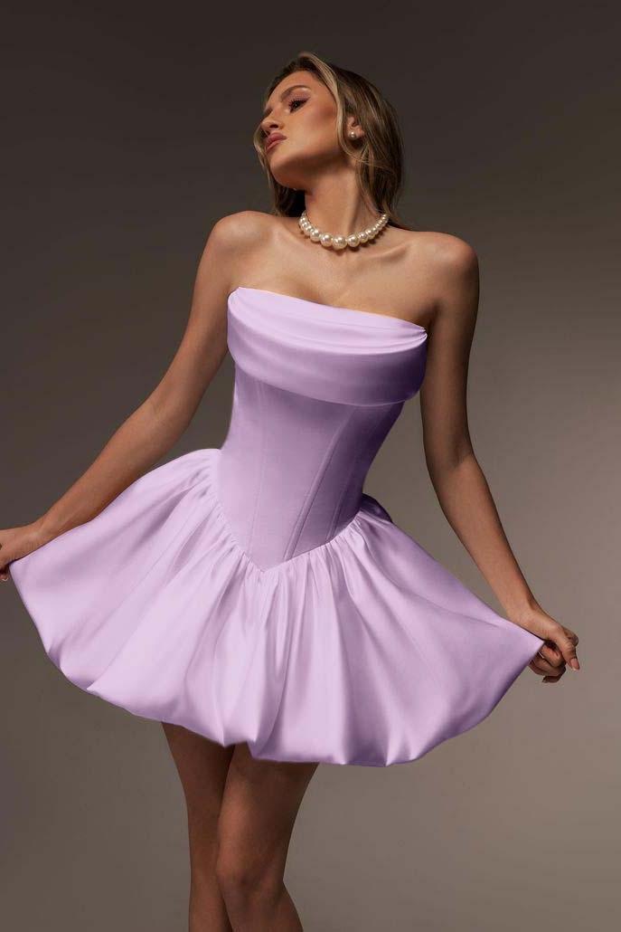 Strapless Graduation Dress Sleeveless Short A Line Cocktail Dress With Pleated