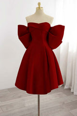 Strapless Graduation Dress Sleeveless Short Cocktail Dress With Bowknot Pleated