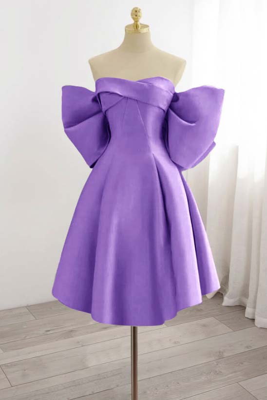 Strapless Graduation Dress Sleeveless Short Cocktail Dress With Bowknot Pleated