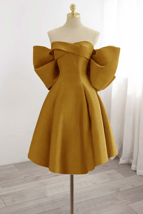 Strapless Graduation Dress Sleeveless Short Cocktail Dress With Bowknot Pleated