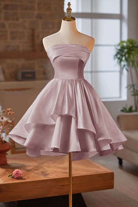 Strapless Graduation Dress Sleeveless Short Cocktail Dress With Ruffles Pleated