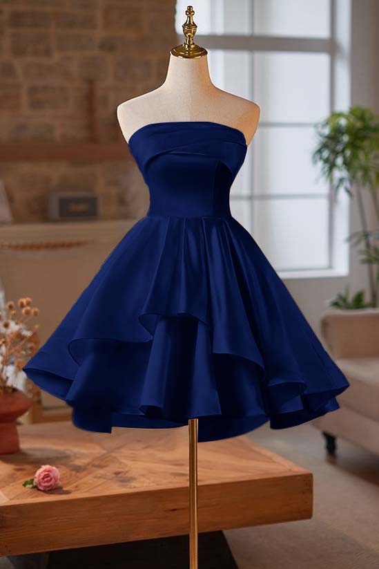 Strapless Graduation Dress Sleeveless Short Cocktail Dress With Ruffles Pleated