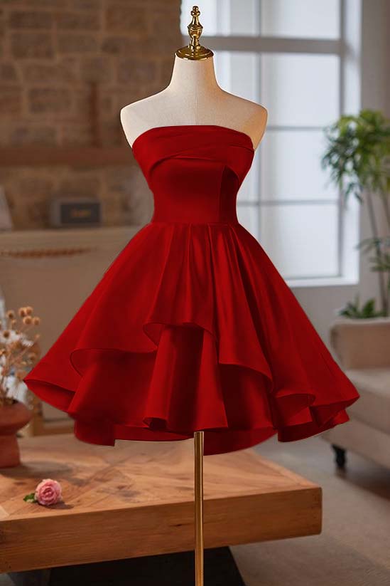 Strapless Graduation Dress Sleeveless Short Cocktail Dress With Ruffles Pleated