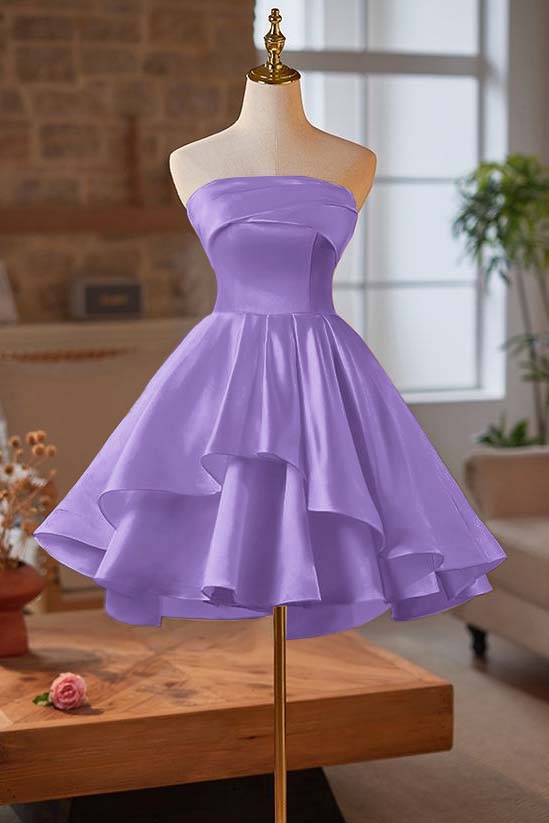 Strapless Graduation Dress Sleeveless Short Cocktail Dress With Ruffles Pleated