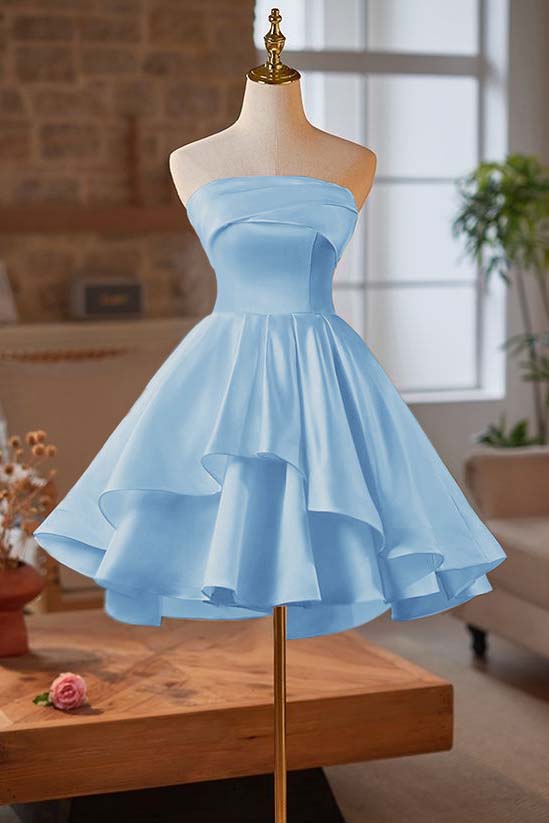 Strapless Graduation Dress Sleeveless Short Cocktail Dress With Ruffles Pleated